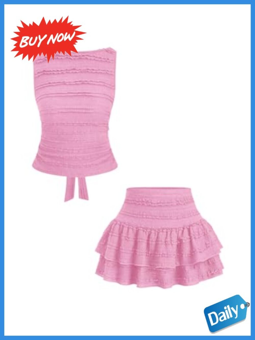 2 Piece Textured Tank Top Ruffle Skirt Set Sleeveless Summer Vacation